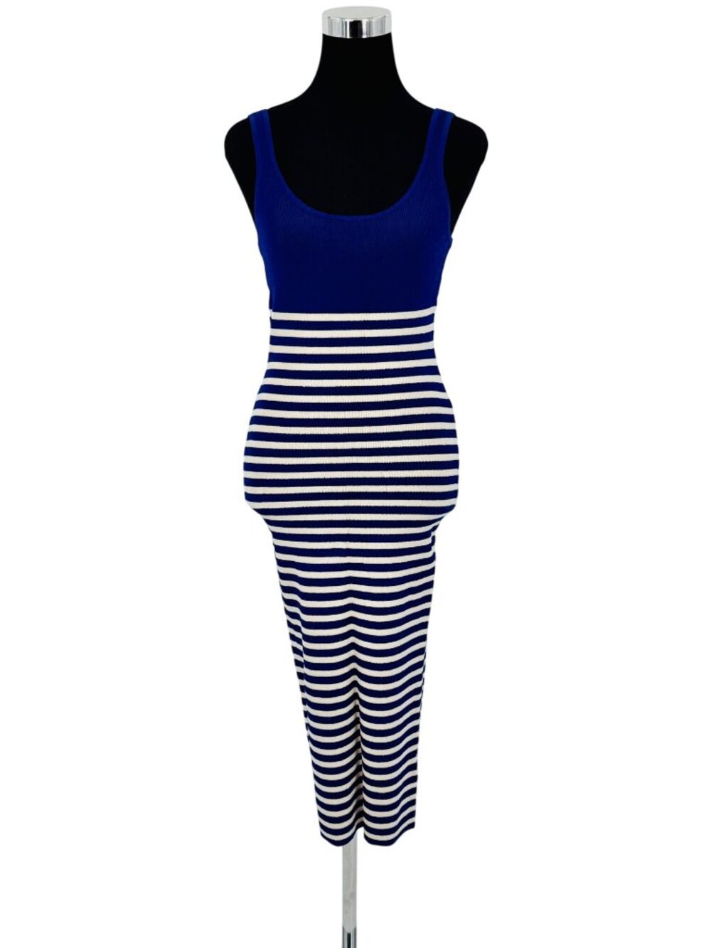 J.Crew Blue White Striped Stretch Knit Bodycon Midi Dress S| Nautical Minimalism - Picture 13 of 16
